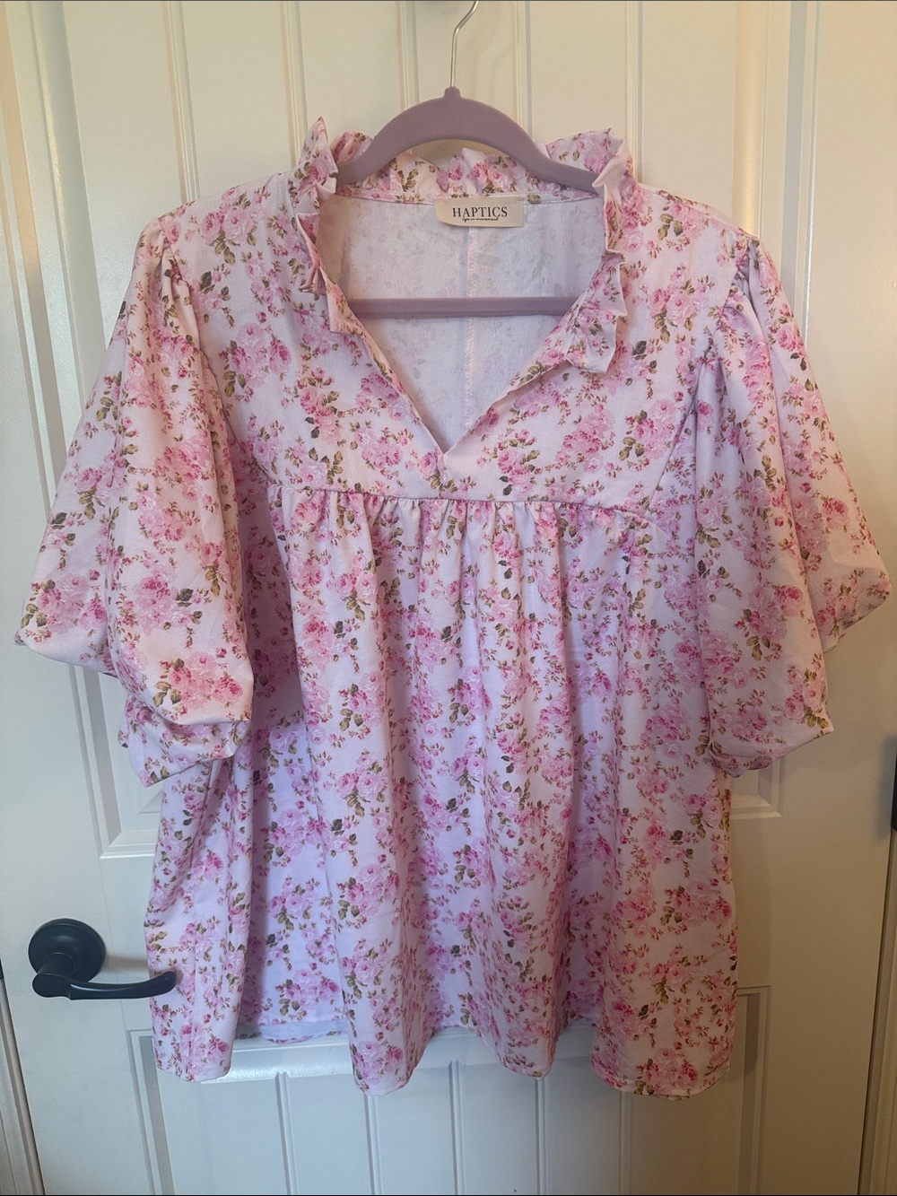 Haptics Bubble Sleeve Pink Floral Blouse